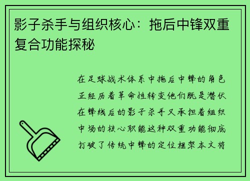 影子杀手与组织核心：拖后中锋双重复合功能探秘